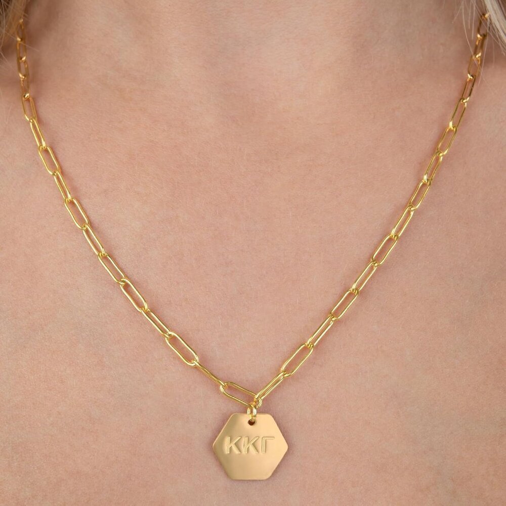 Sorority Necklace Gold Plated Paperclip Greek Letters for Women 18 Inches - Picture 3 of 9